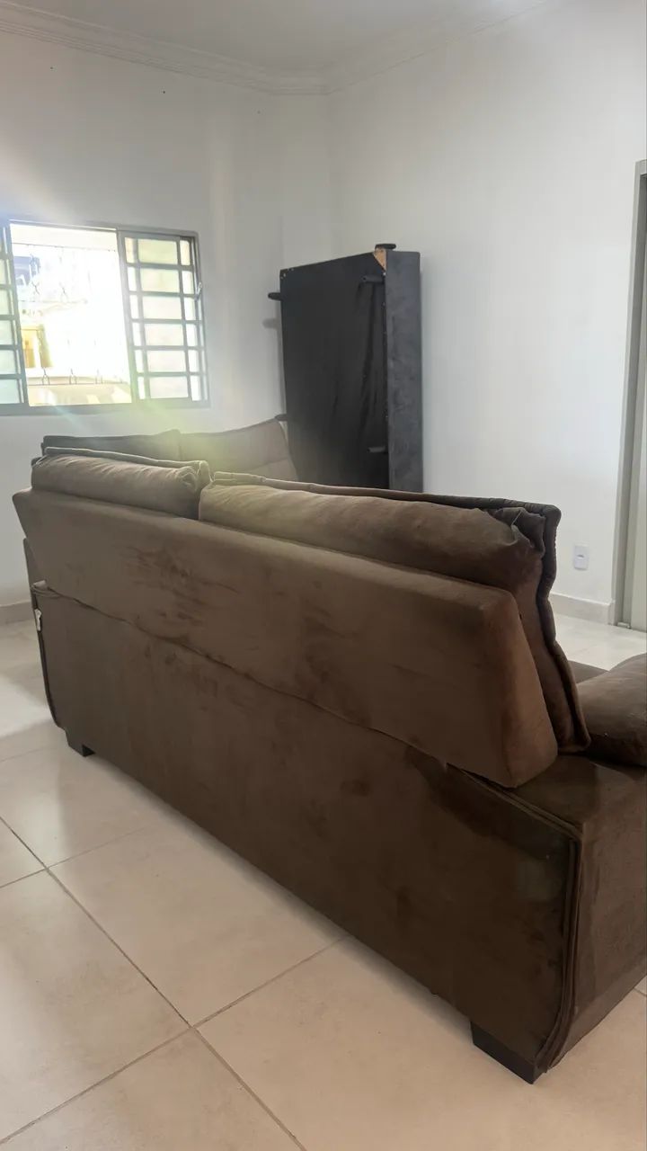 Conjunto de Sofá 3 e 2 Lugares Suede Marrom - Impecável e Muito Firme! - Foto 4