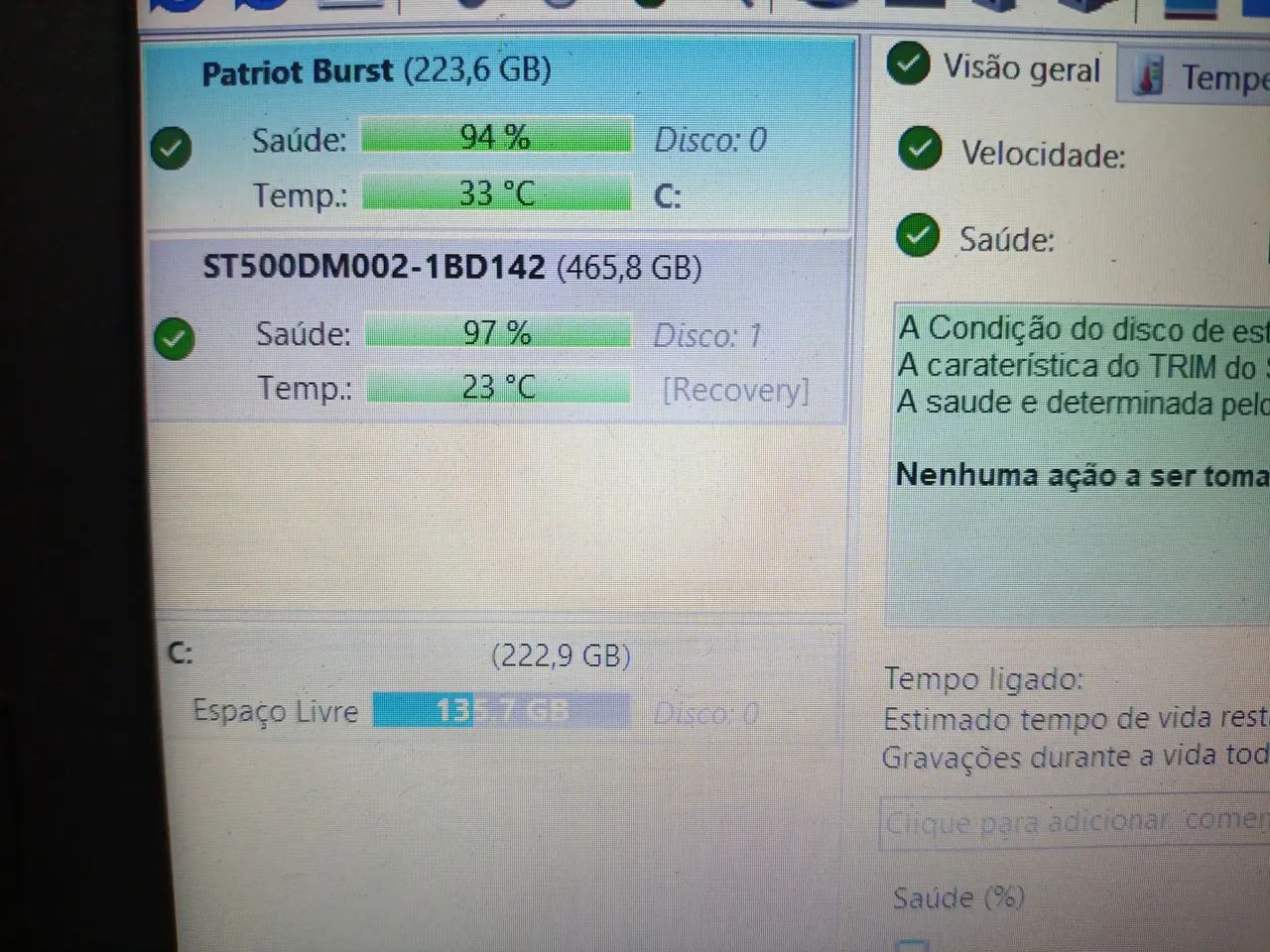 HD Seagate 500 gb barracuda saúde 97%