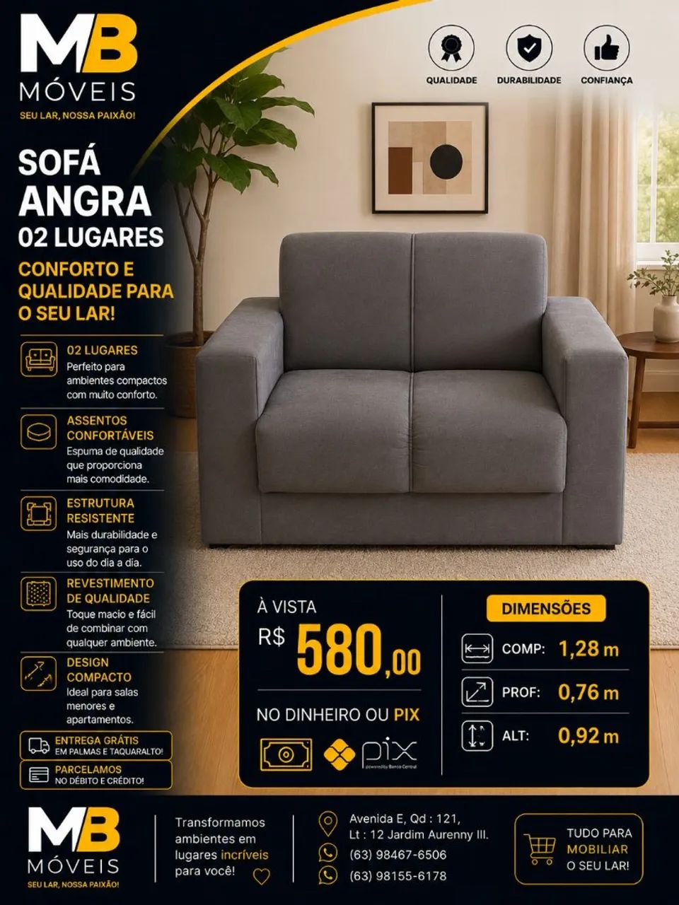 Promoção de Sofá Angra 02 lugares novo. 