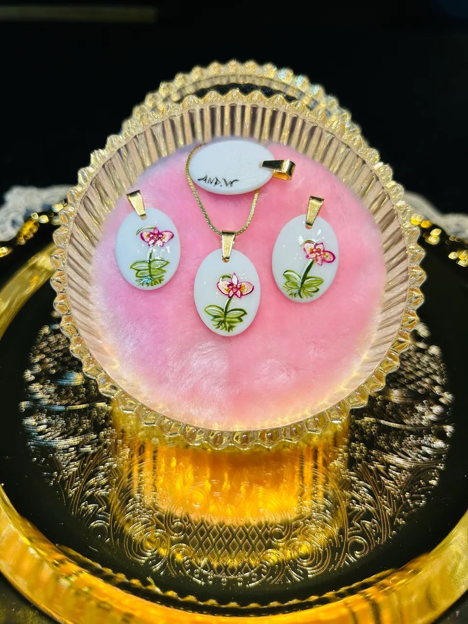 Pingente de porcelana pintado à mão modelo: orquídea  - Foto 2