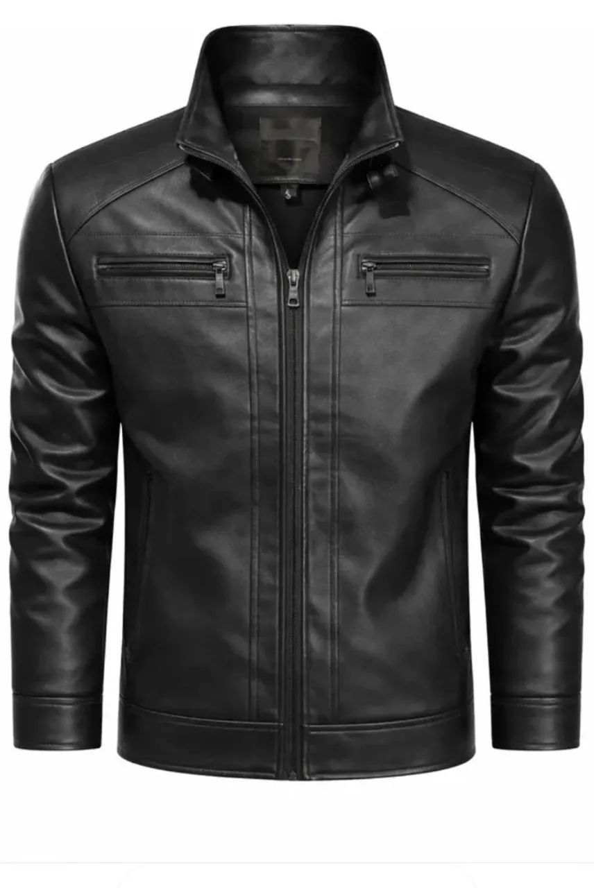 Jaqueta de couro masculina slim resistente