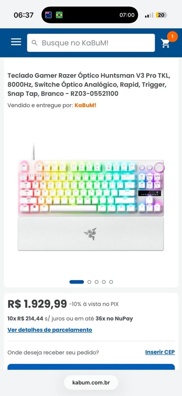 Teclado Razer Hunstman Pro Tkl 8hz - Branco - Foto 2