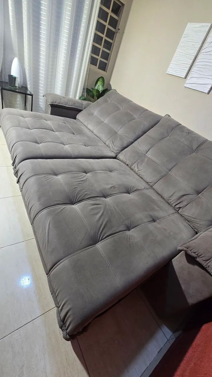 ? Sofá Retrátil 3 Metros Suede Cinza - Lindo e Super Confortável! ? - Foto 3