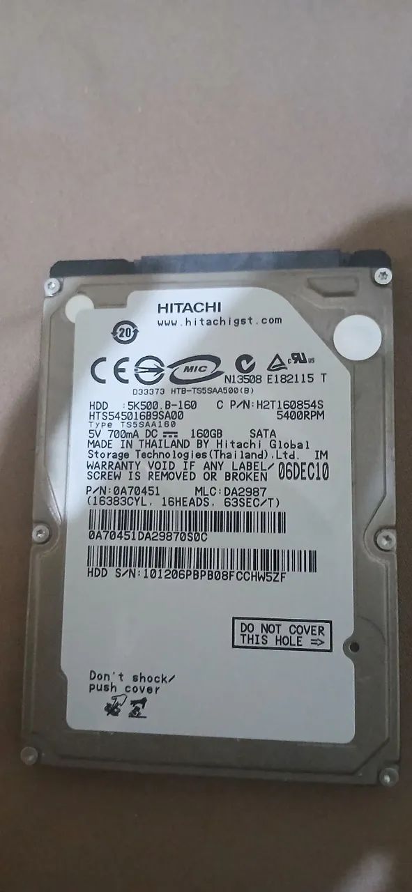 Hd de notebook de 160 gb com case de hd externo