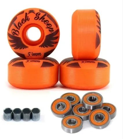 4 RODINHAS DE SKATE STREET 53MM BLACK SHEEP COM ROLAMENTO E ESPAÇADOR - Foto 2