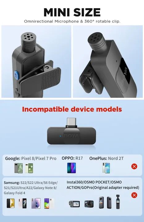 Microfone s/ fio Boya semi profissional para celular Android tipo c - Foto 3