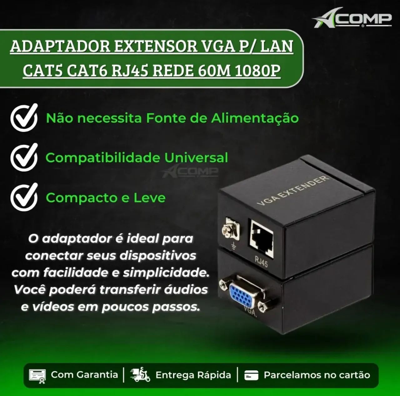 Extensor VGA para Rede 60m com RJ45 - Novo