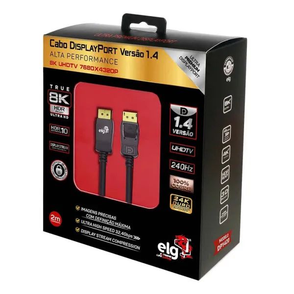 Cabo DisplayPort 1.4 8K UHD 2m - Alta Performance