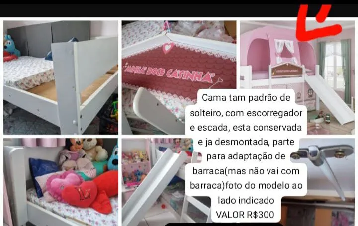 Cama infantil com escorregador e escada