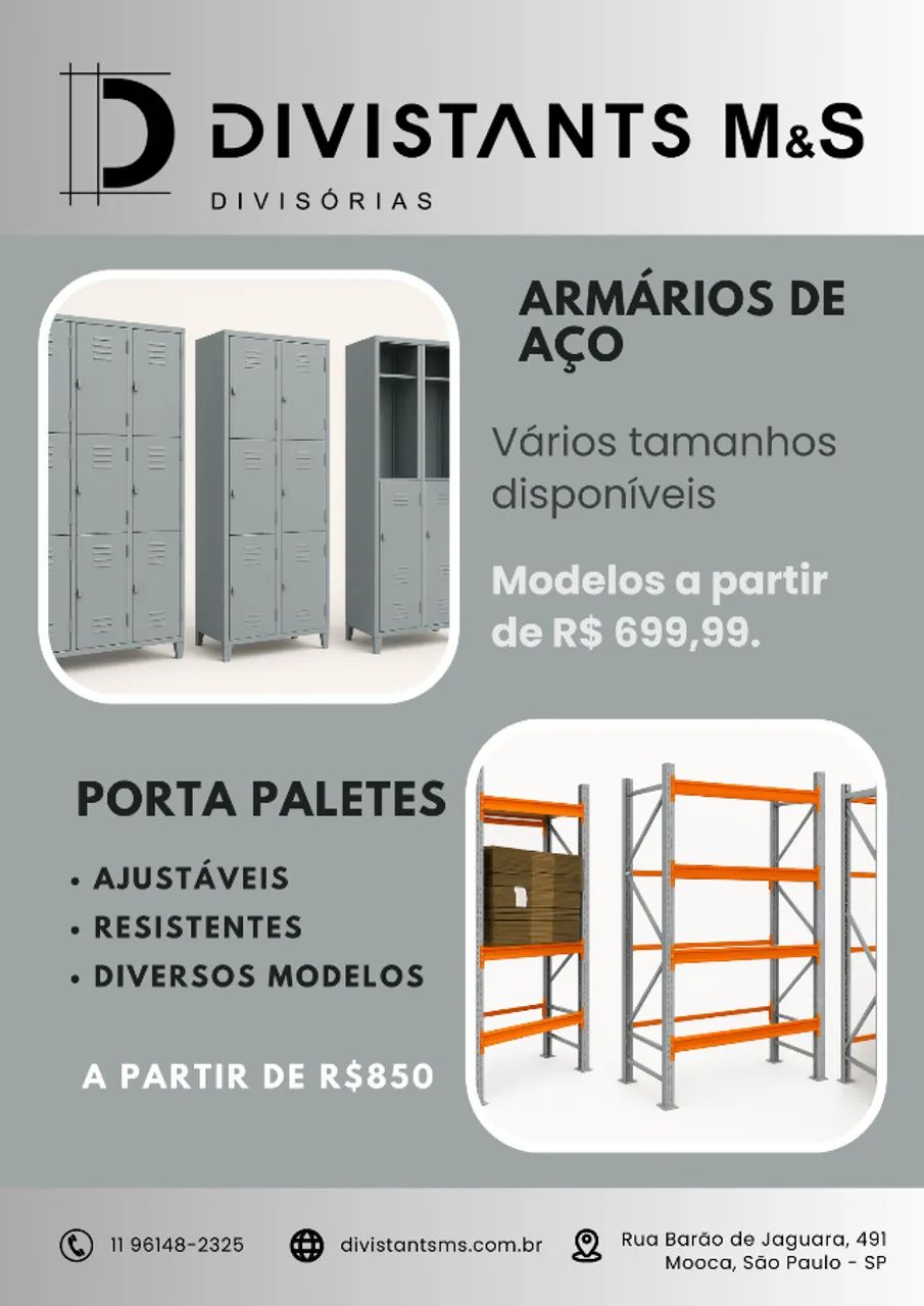 Armários de aço e porta paletes