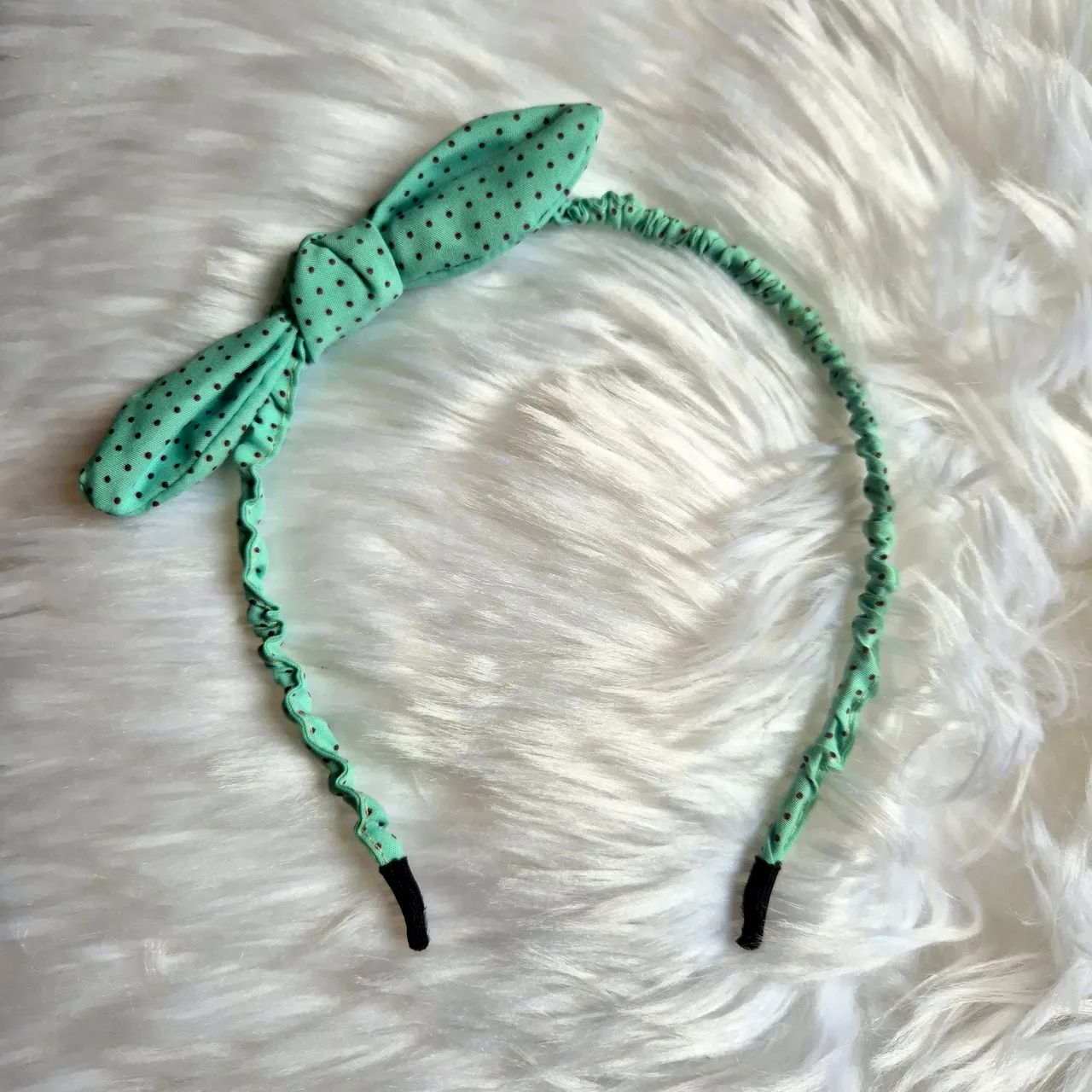 Tiara de cabelo em tecido poá verde água  - Foto 5