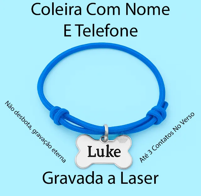 Coleira Com Nome e Telefone Cachorro ou Gato Inox