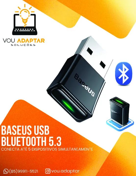 Adaptador Usb Bluetooth Basus 5.3 Compatível Pc Ps5 Xbox Switch Baseus