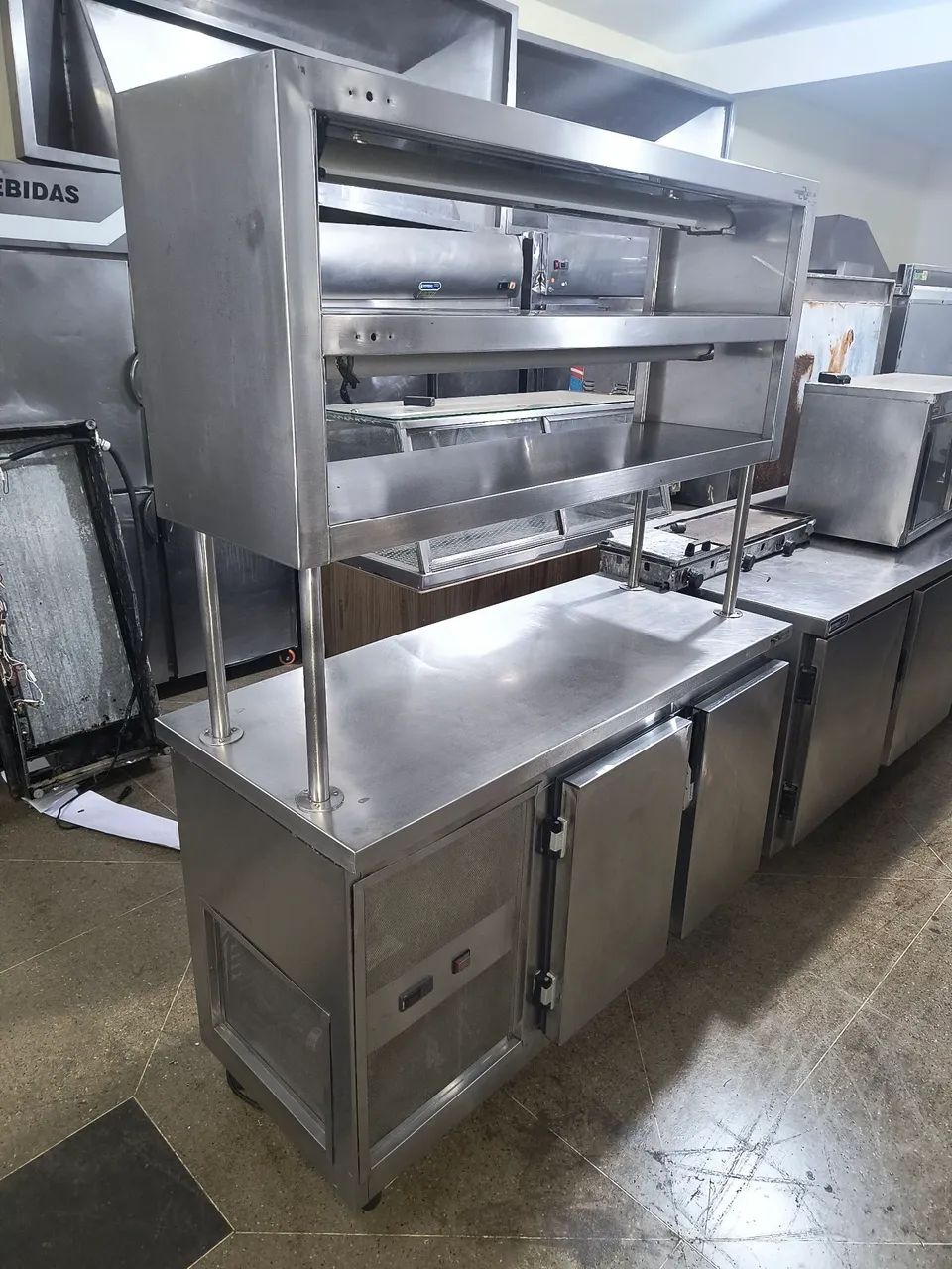 Balcão Refrigerado Inox 2P + Aquecedor Pratos Ótimo Estado
