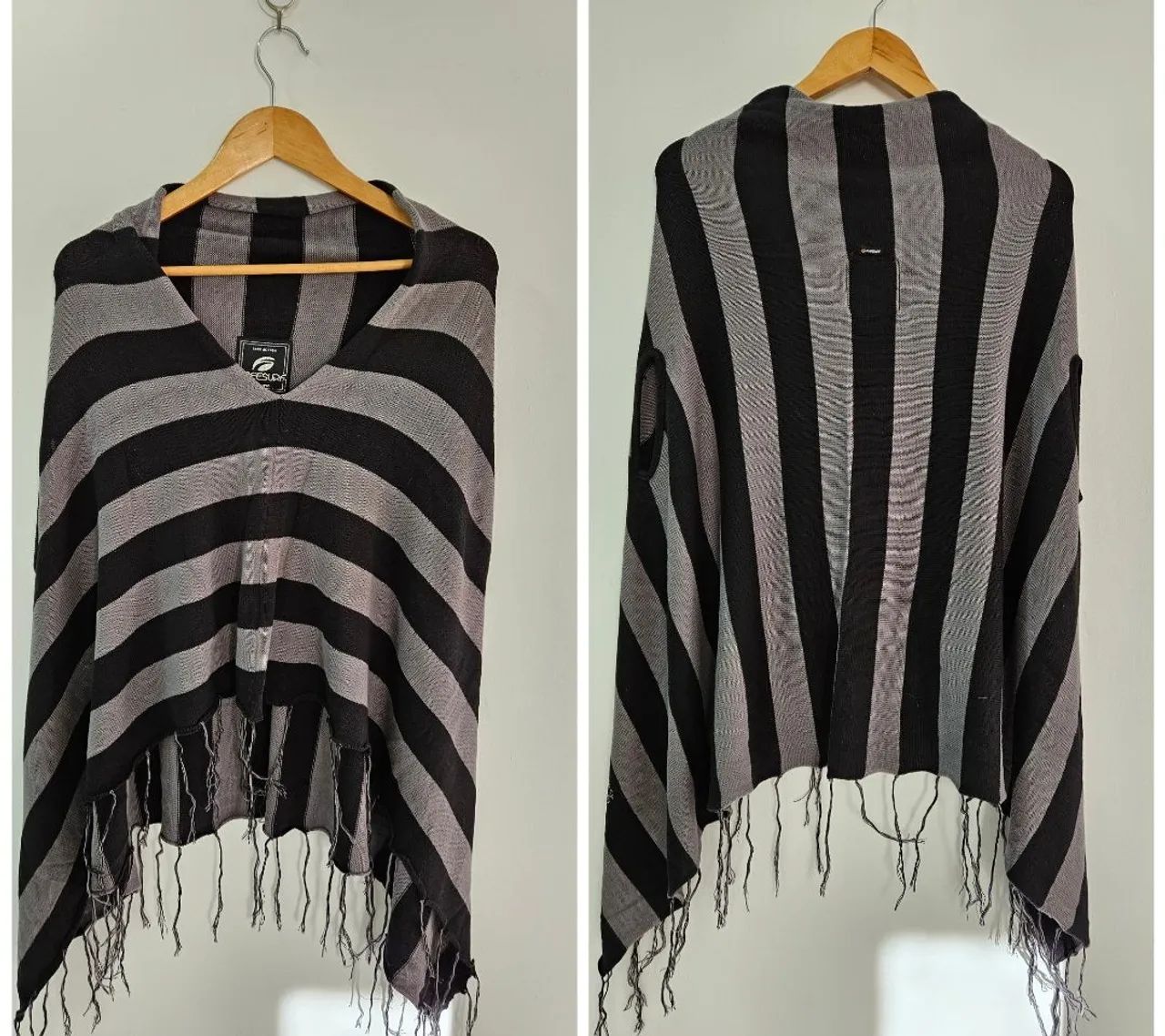 Poncho listrado preto e cinza