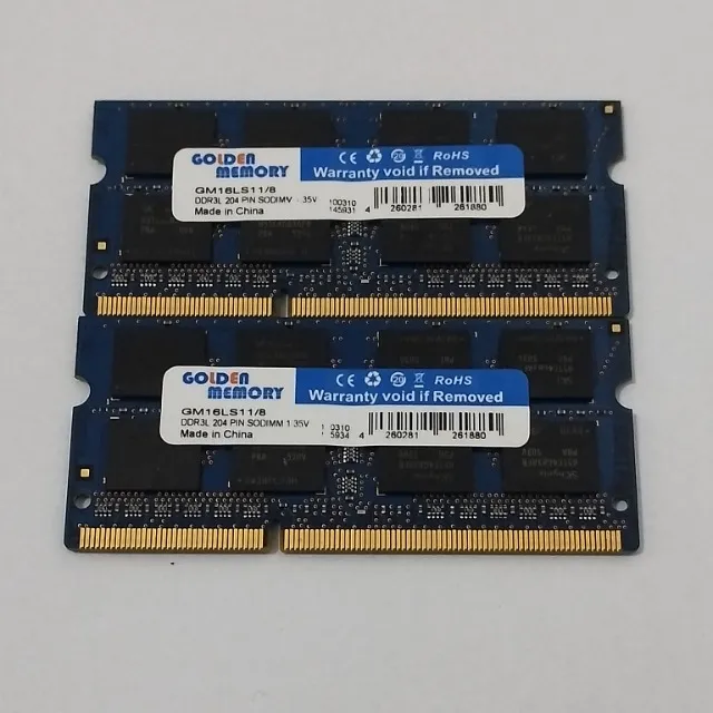 Duas memórias Golden Memory GM16LS11/8 DDR3L-1600 de 8 GB para laptop