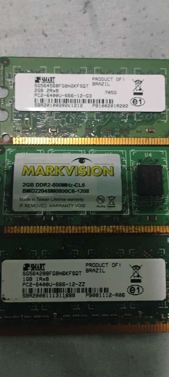 Memórias RAM DDR2 e DDR3 2GB e 1GB