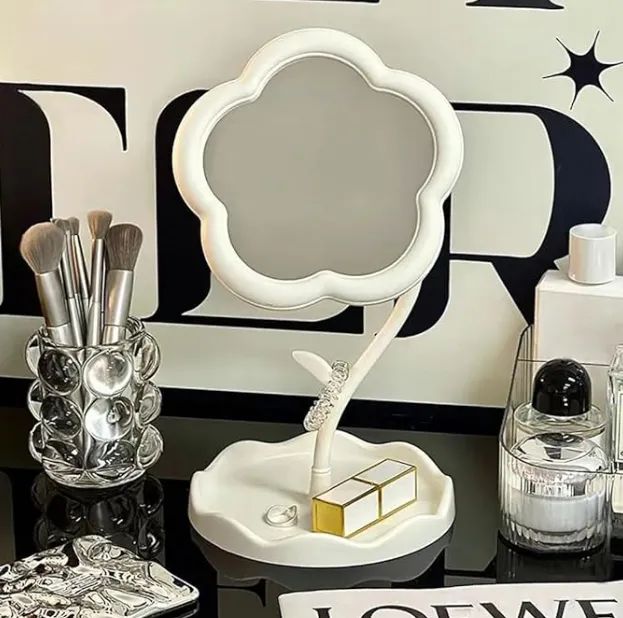 Espelho de Maquiagem de Flor Portátil para Mesa de Penteadeira Decoração