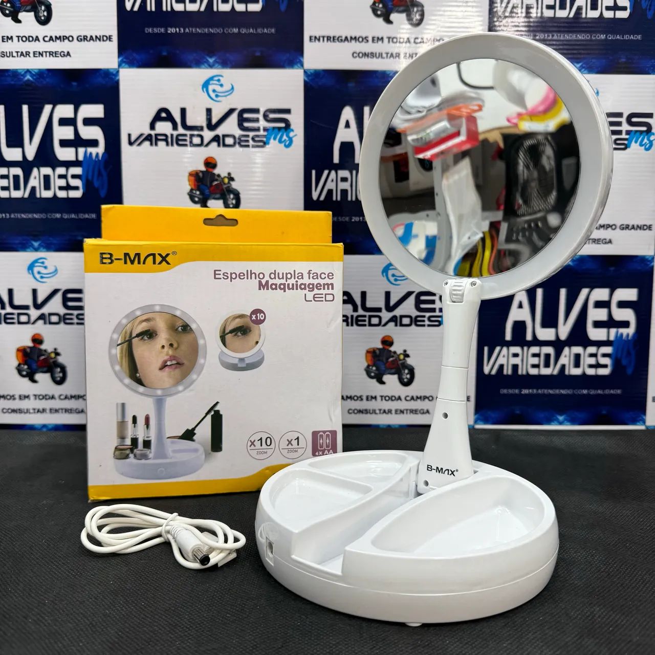 Espelho Dupla Face Com Led Para Maquiagem Zoom