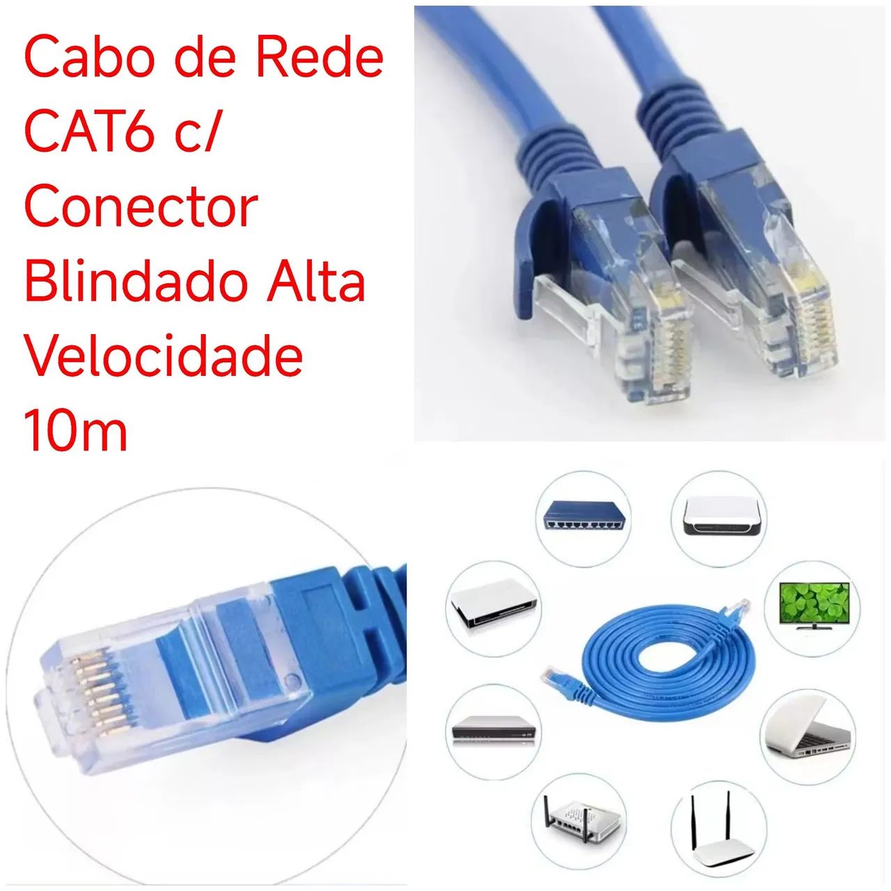 Cabo de Rede CAT6 c/ Conector Blindado Alta Velocidade 10m
