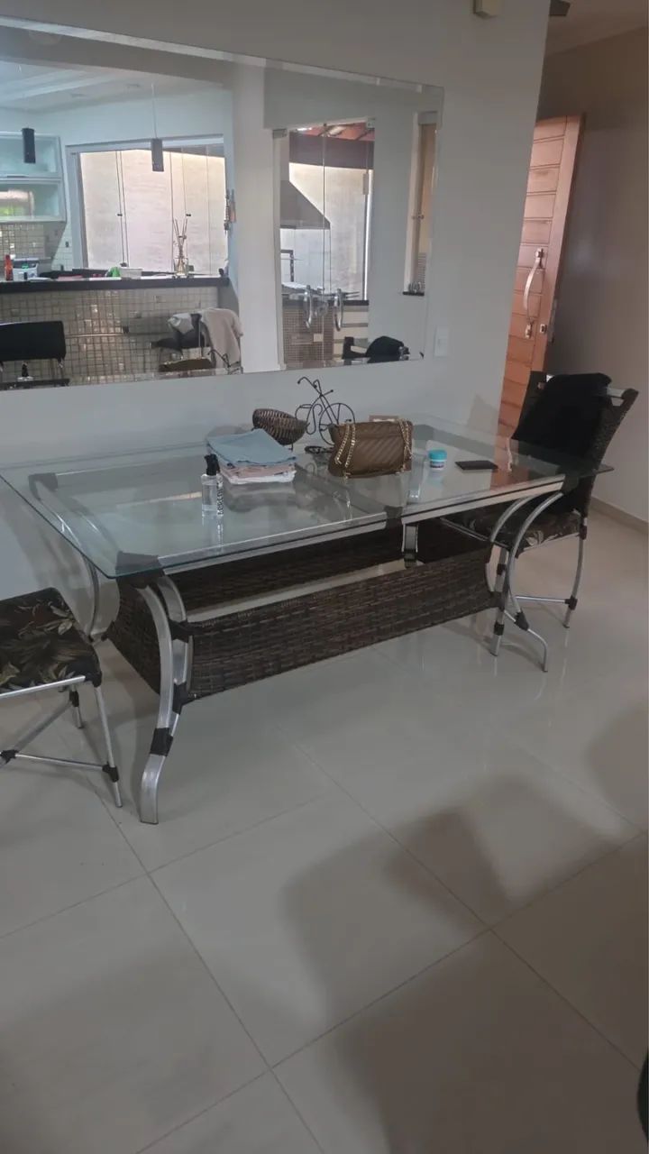 Mesa Vidro com 3 Cadeiras