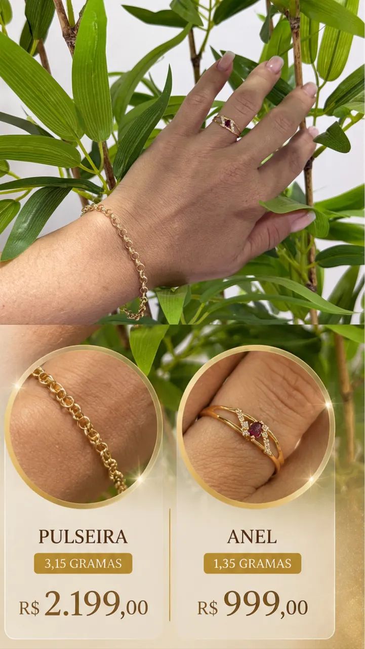 Pulseira anel ouro 18 k 