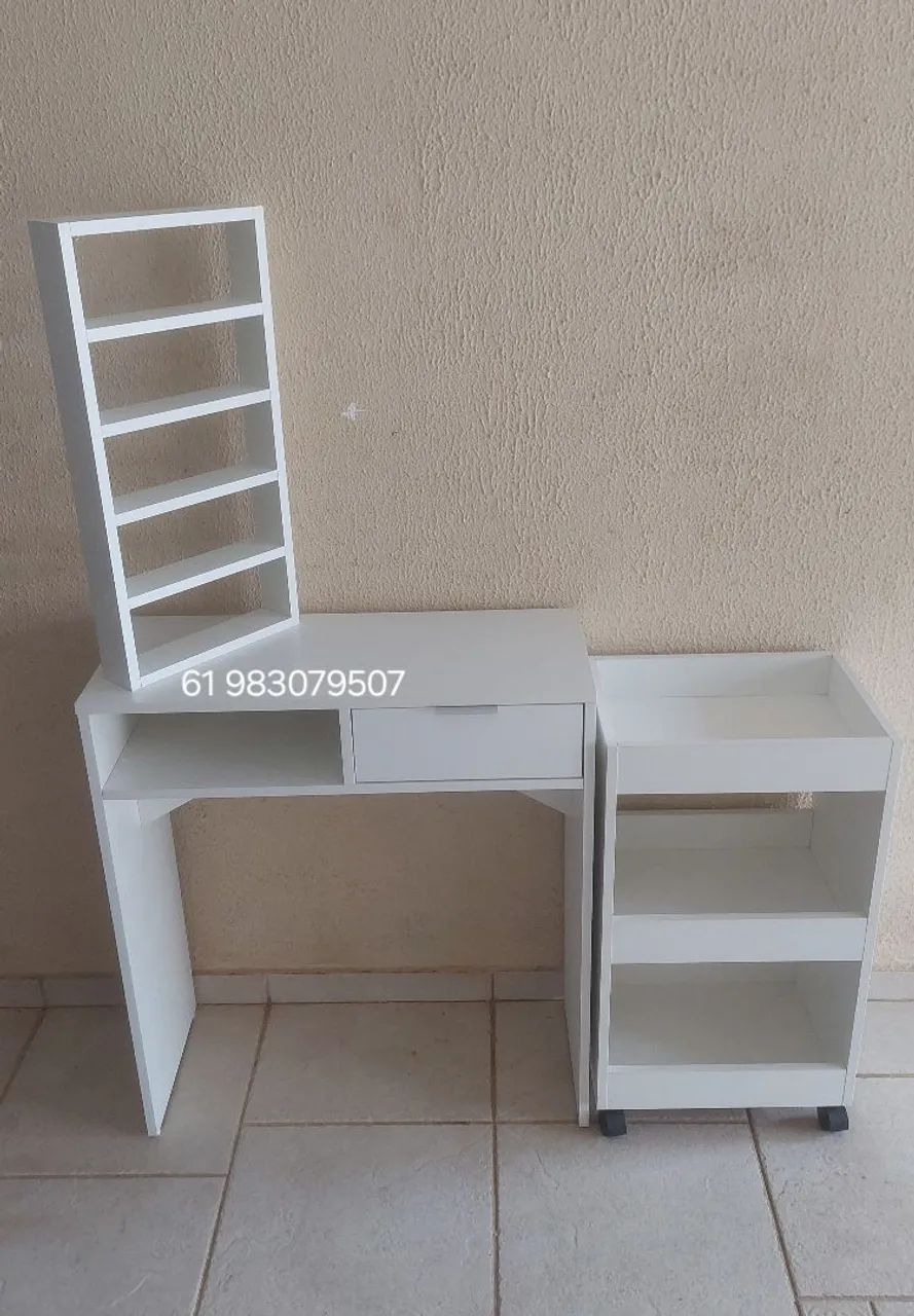 Kit manicure Mesa + expositor + Carrinho Auxiliar 