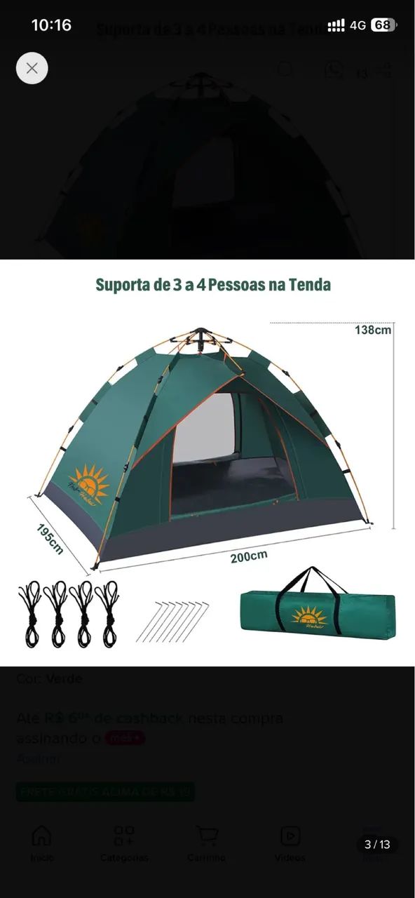 Barraca de Acampar 3-4 pessoas
