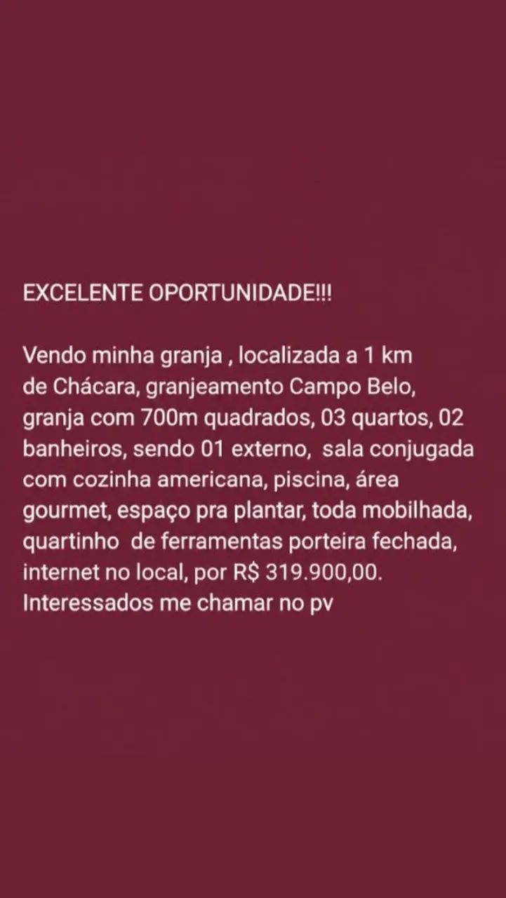 GRANJEAMENTO CAMPO BELO CHÁCARA 