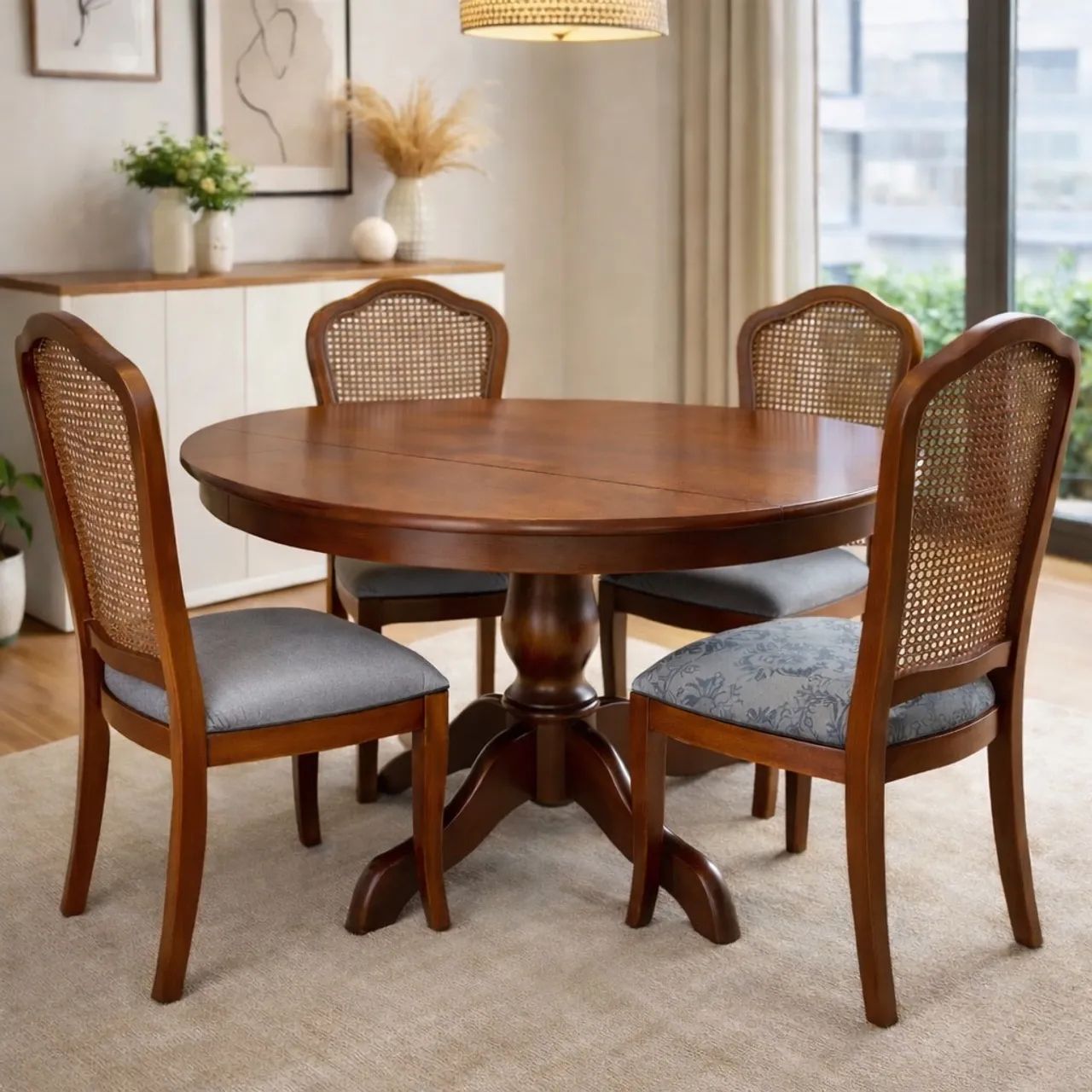 Mesa redonda extensível com quatro cadeiras 65153861674241120