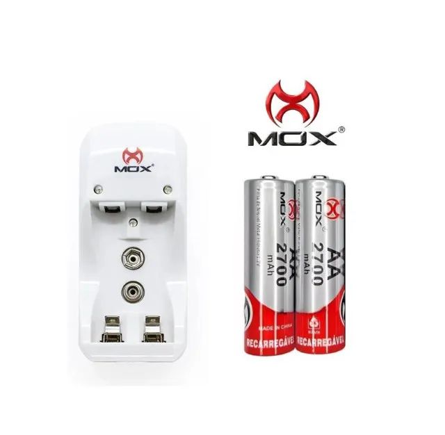 KIT Carregador de Pilha c/2 Pilhas AA 2600Mah Mox - Foto 3