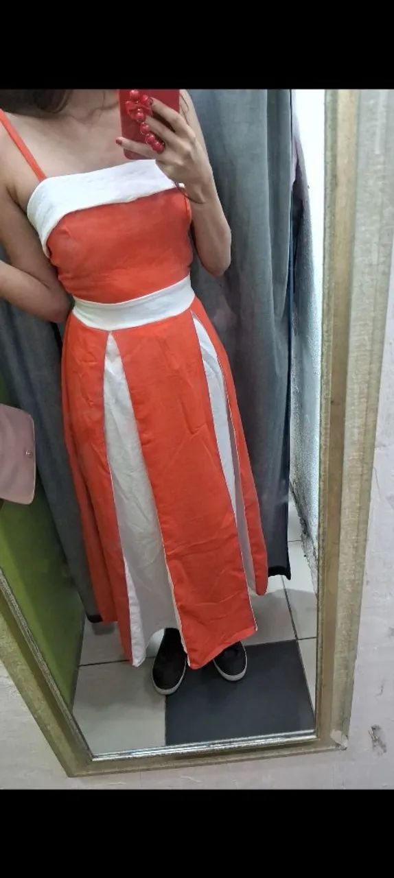 Vende-se vestido longo laranja e branco - Foto 4