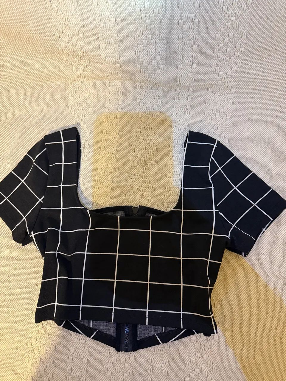 Top Preto Quadriculado De Zíper  - Foto 4