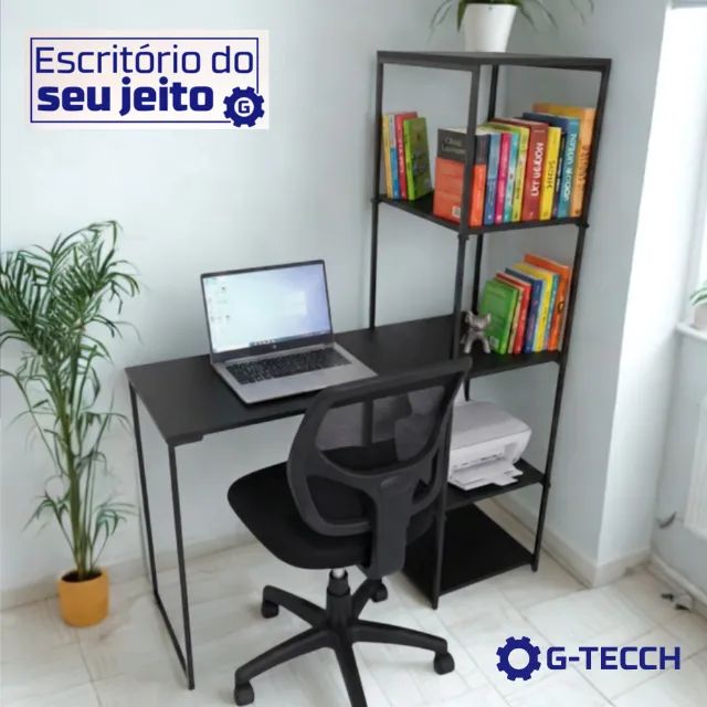 Escrivaninha Industrial NOVA Mesa com Estante Multiuso para Computador Notebook de Estudo - Foto 2