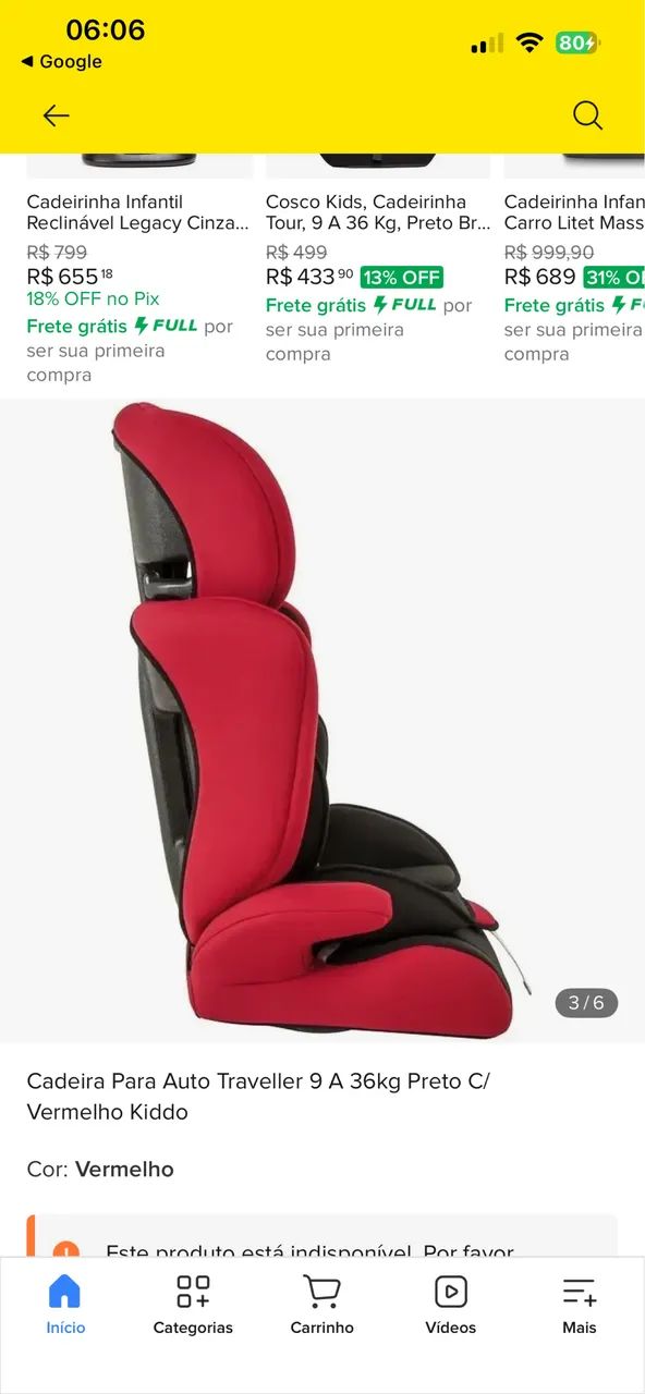 Cadeira Kiddo Preto e Vermelho 9 a 36kg - Foto 4