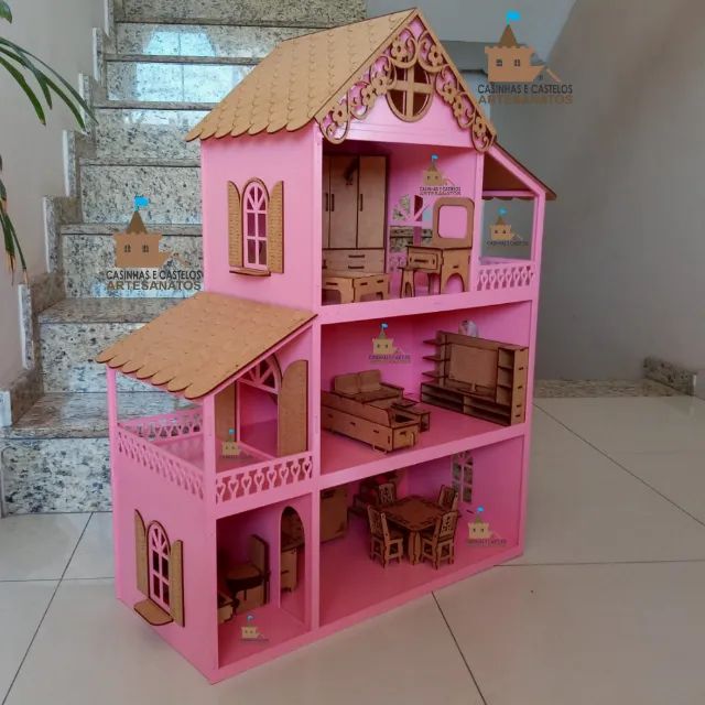 Casinha de Boneca 87 cm Montada e Pintada - Foto 2