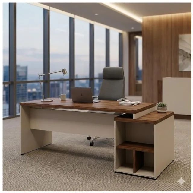 Mesa Para Escritório Com Gaveteiro E Fechadura Tampo Reforçado Amadeirado - 34405 - Foto 2