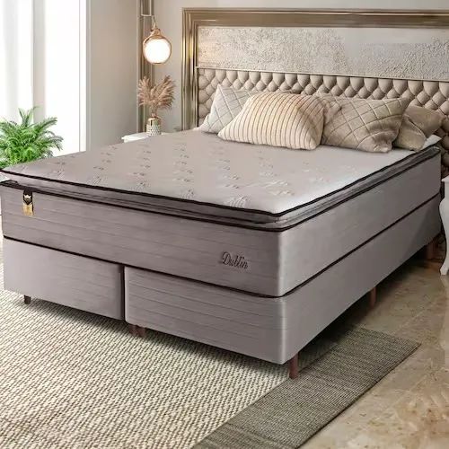 Cama Box Bipartida Queen Size Hellen Dublin com Molas Ensacadas e Espuma D33 73x158x198 cm