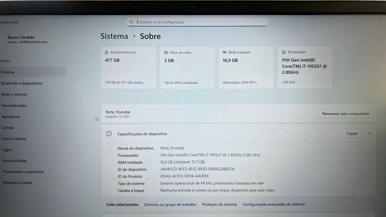 Notebook Dell i7 11ª geração 512GB SSD 16GB Ram - Foto 2