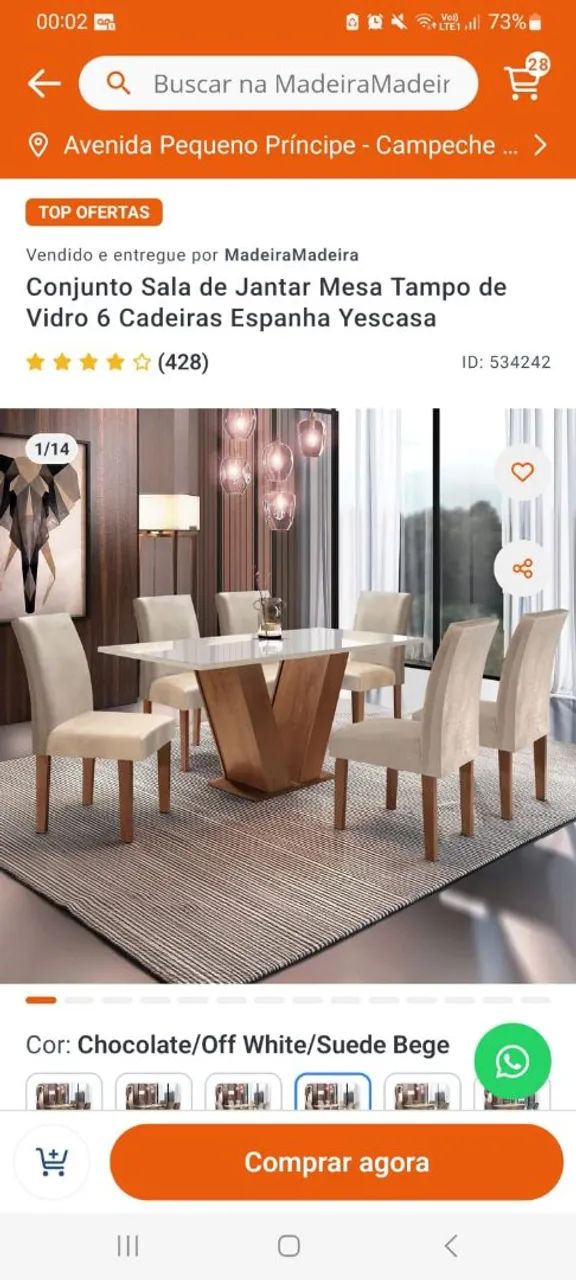 Conjunto de mesa de sala de jantar em 6 lugares  - Foto 2