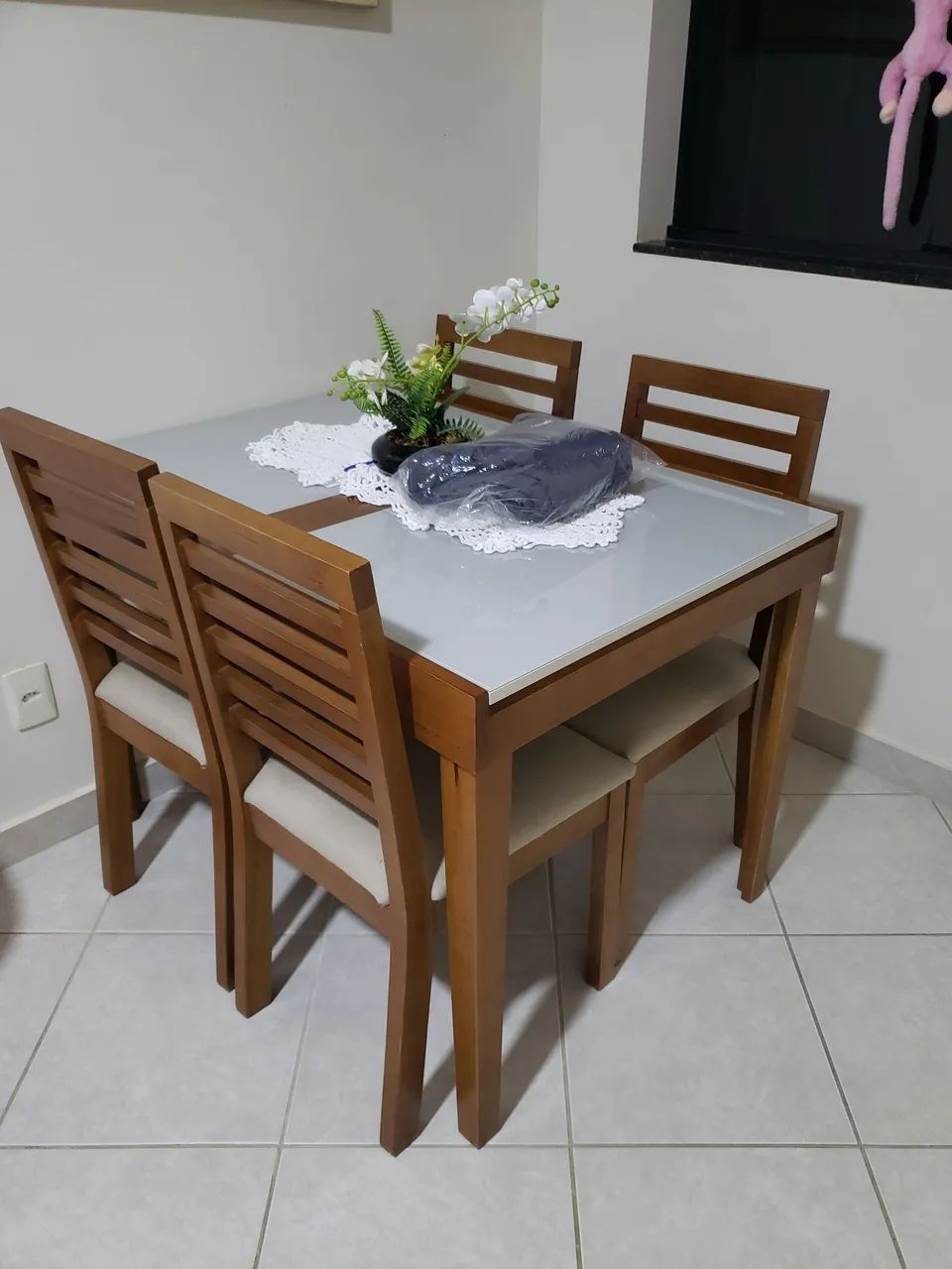 Mesa Extensível Madeira Vidro 4 Cadeiras - Foto 2