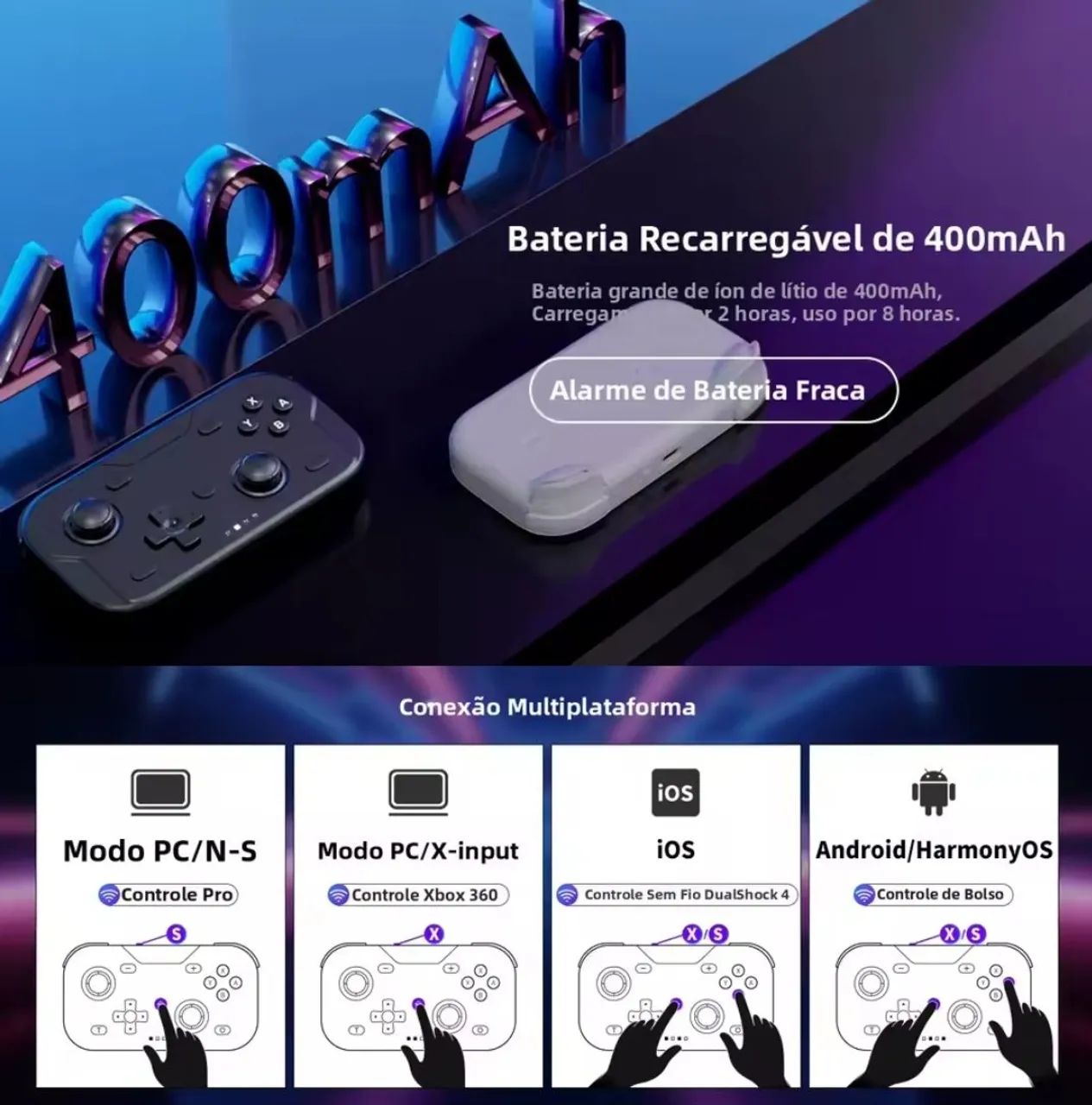 Gamepad de bolso multiplataforma para Switch, Android, iOS, PC, Steamdeck - Foto 2