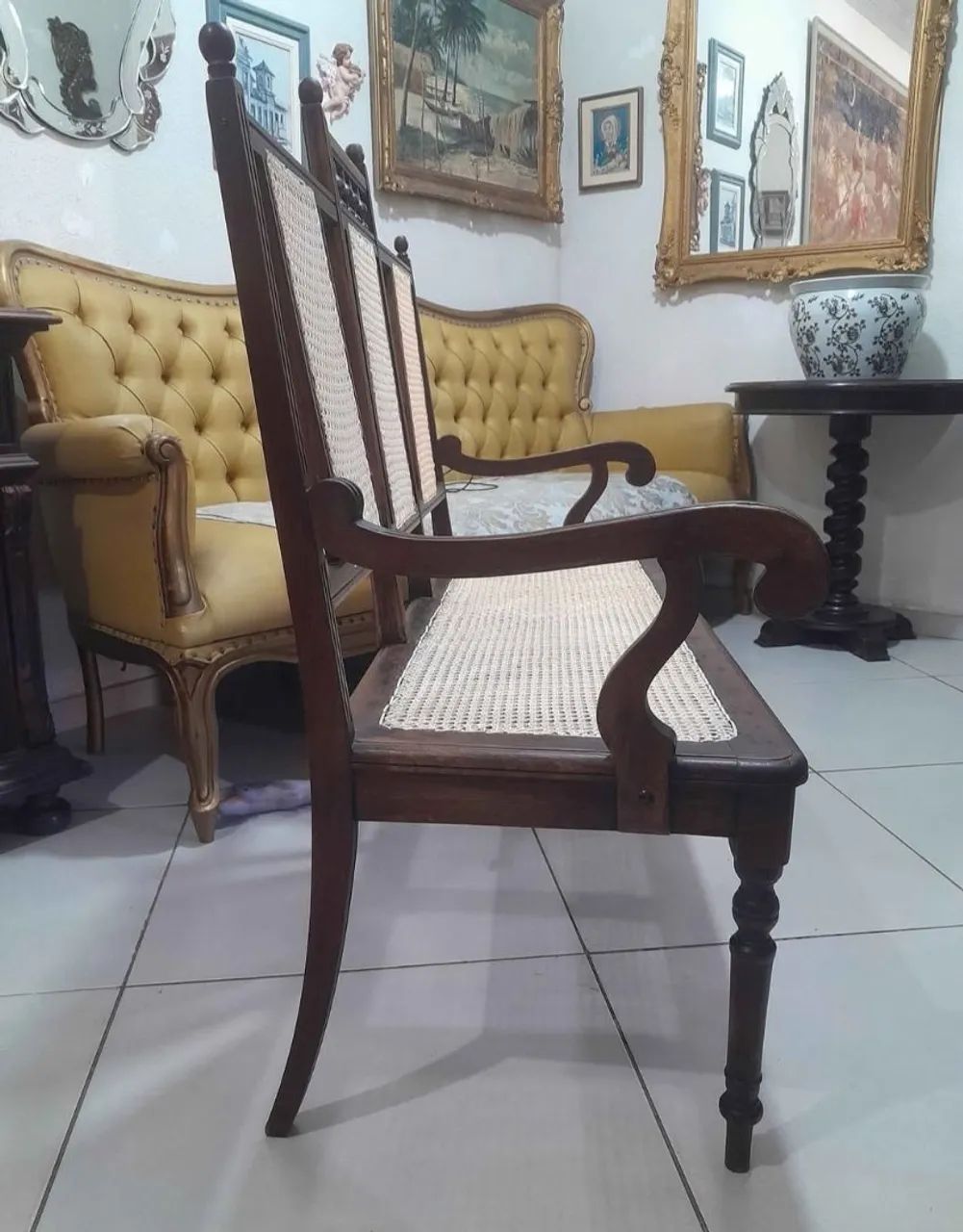 Antiga namoradeira em palhinha e madeira imbúa - Foto 3
