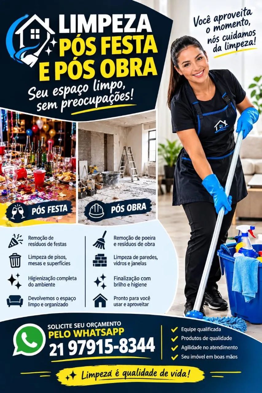 Limpeza pós festa e pós obra 