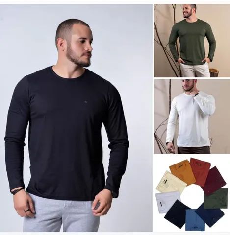 Manga Longa Algodão Masculina 