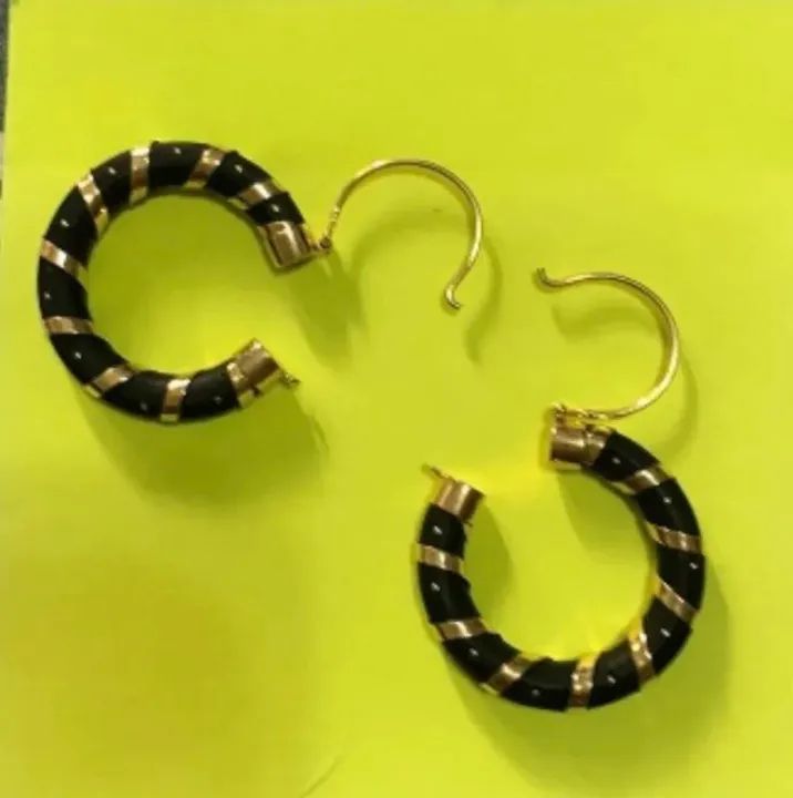 Brinco argola média em coco e ouro amarelo 18 K - Foto 2