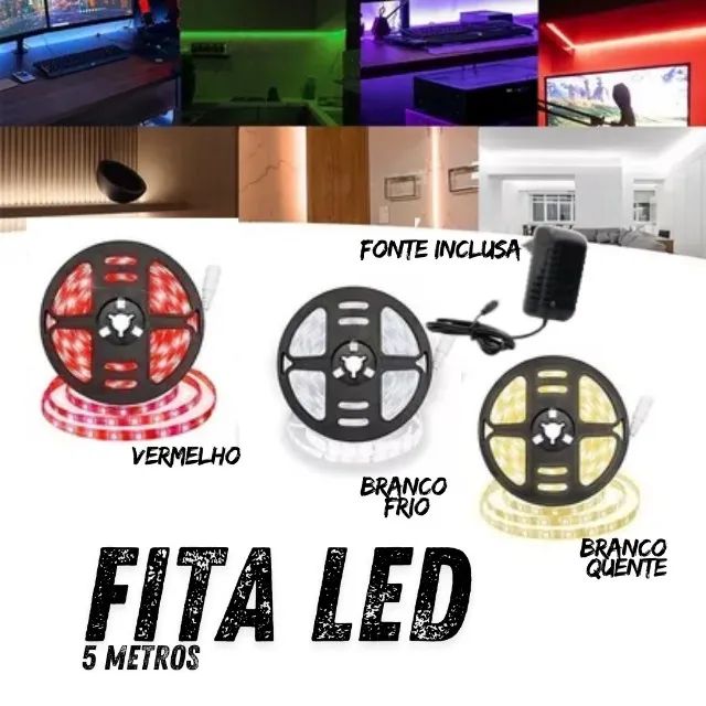 Fita Led 5 Metros com Dupla Face Adesiva 3528 + Fonte 12v 2a _ CS477