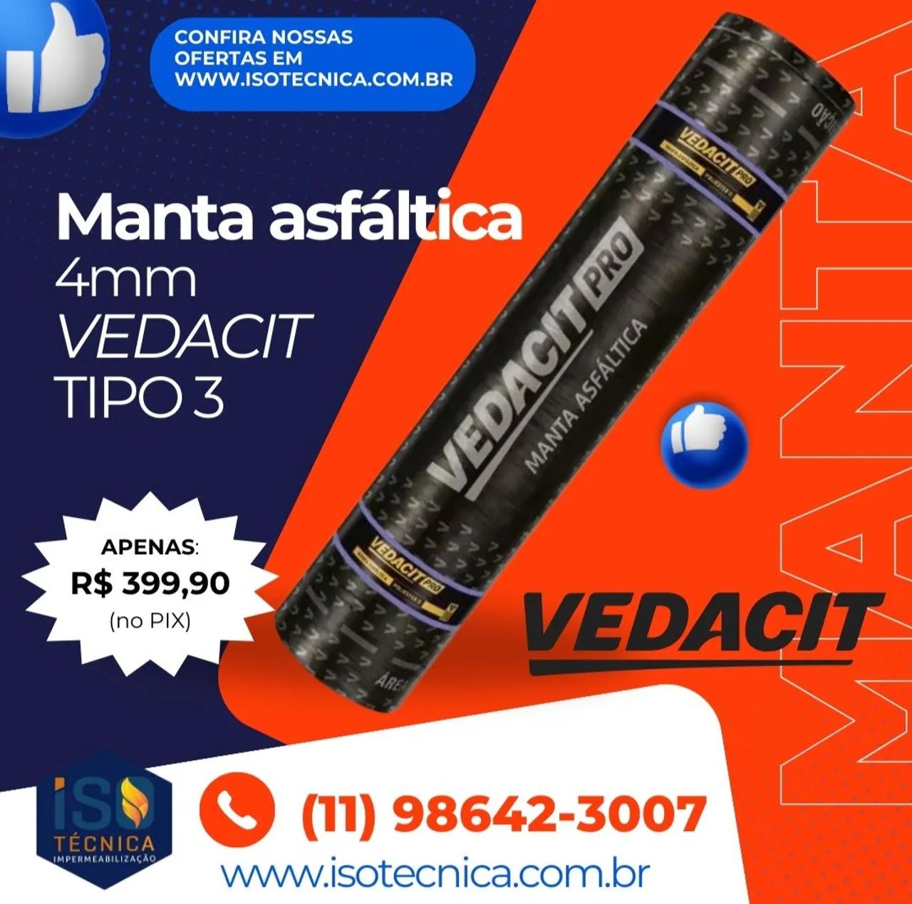 Manta Asfáltica 4mm Vedacit tipo3