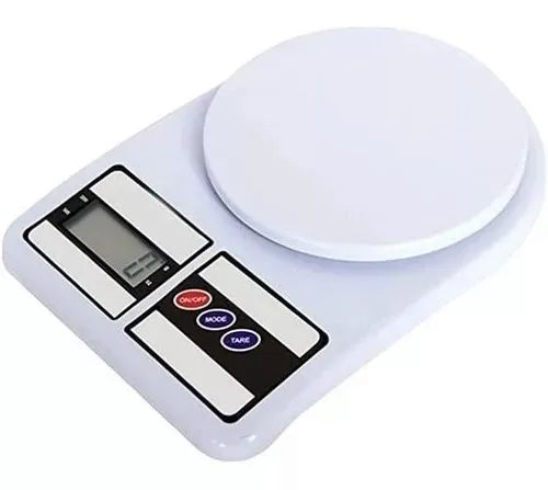 High-Precision White Digital Kitchen Scale, 10 kg Capacity + Battery