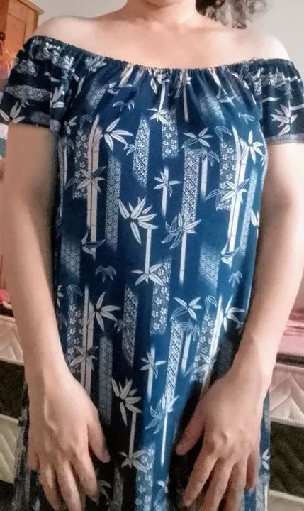 Vestido estampado azul com mangas curtas - Foto 3
